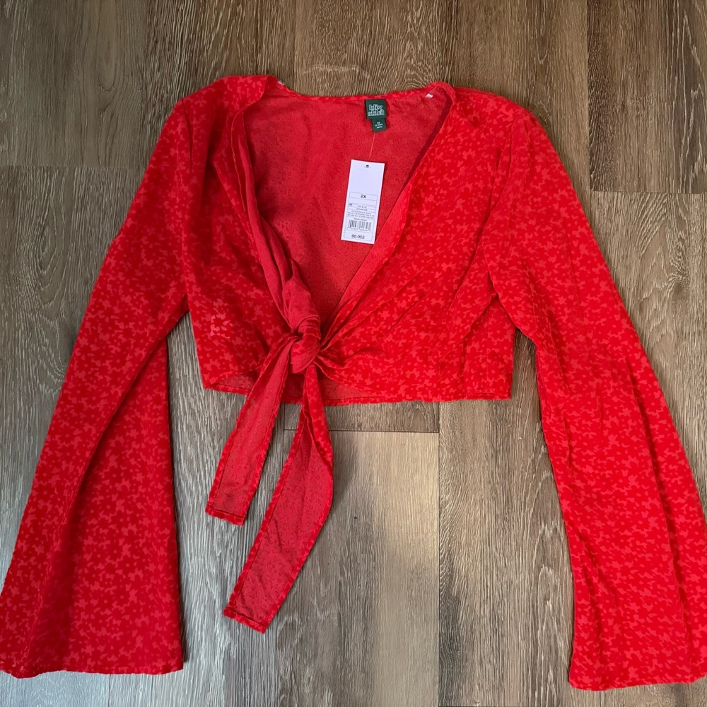 Wild Fable Red Floral Tie-Front Blouse